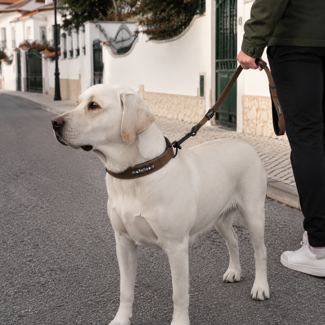 Personalized Leather Dog Collar and Leash