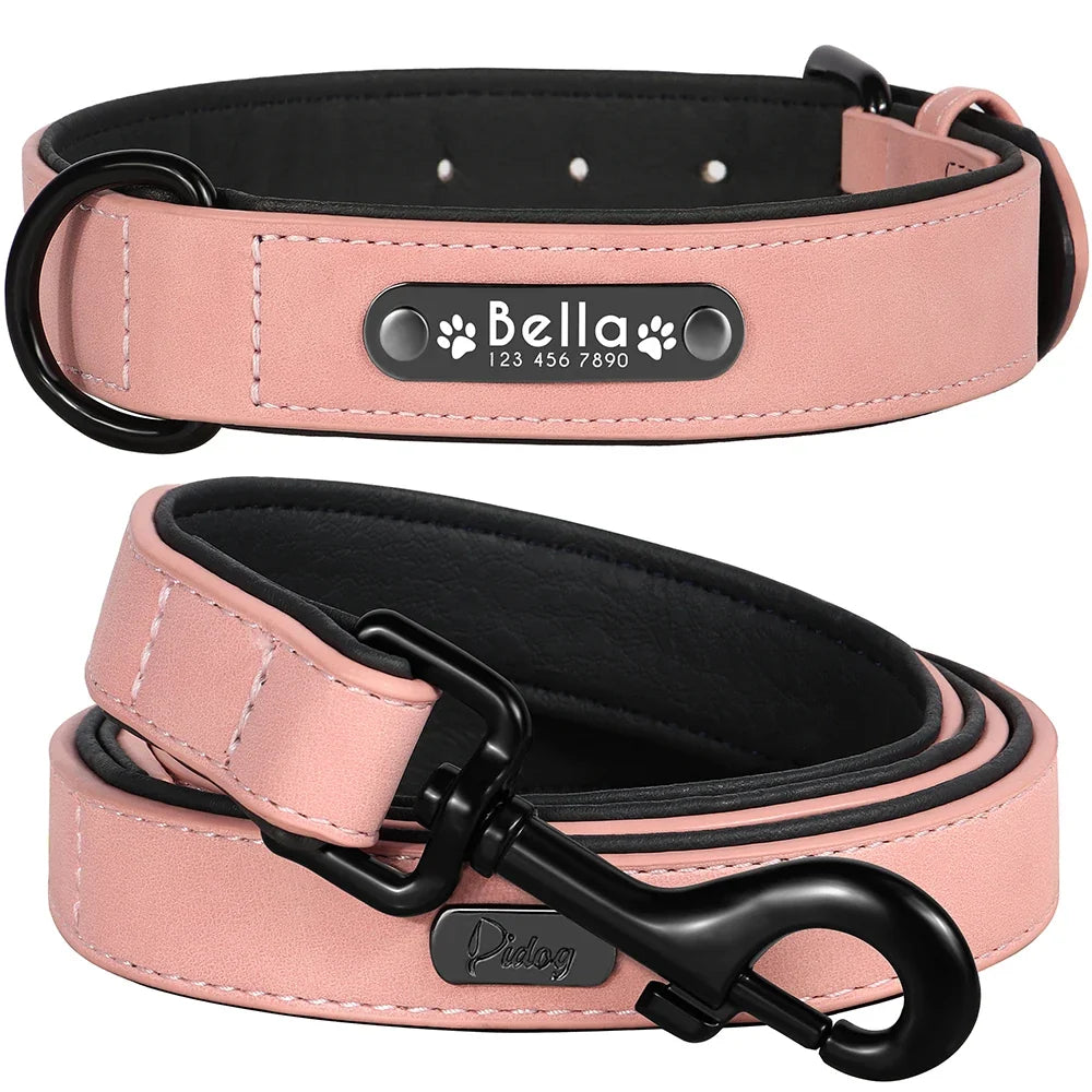 Personalized Leather Dog Collar and Leash