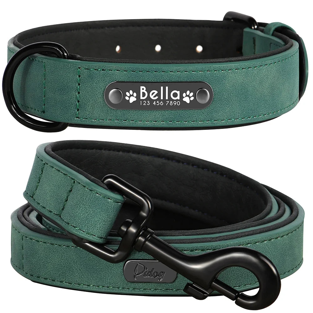 Personalized Leather Dog Collar and Leash
