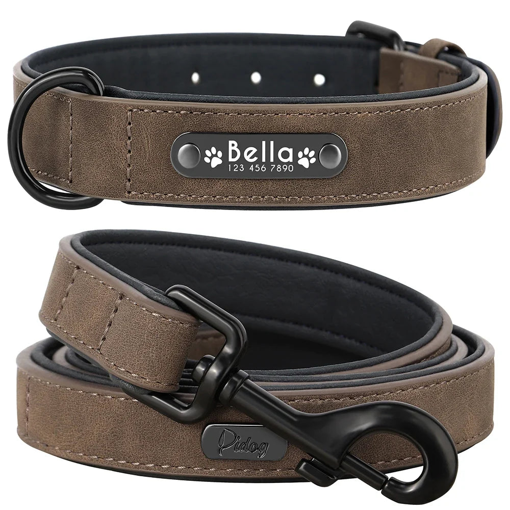 Personalized Leather Dog Collar and Leash