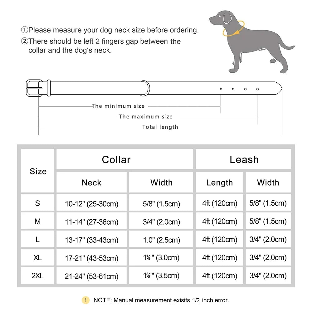 Custom Leather Dog Collar Leash Personalized Pet Collars and Leash Set Durable Leather Collar Lead for Small Medium Large Dogs